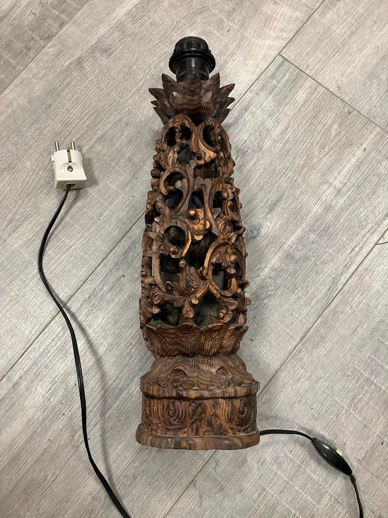 Balinese houten lampvoet met dikke fitting, Verzenden, Gebruikt