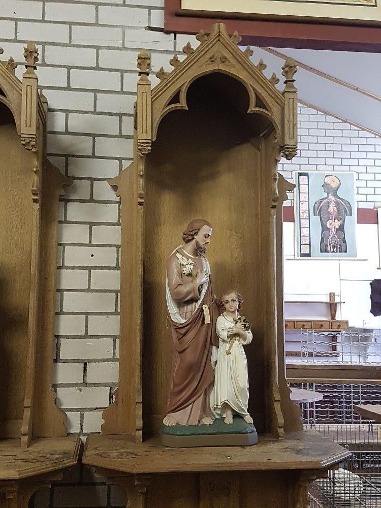 Antieke hoge houten kerkconsole  console voor heiligenbeeld, Antiek en Kunst, Antiek | Religie, Ophalen