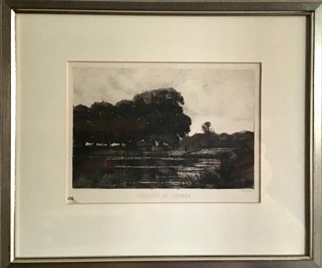 J.H. Wijsmuller - Landschap bij Zutphen - ingelijste ets, Antiek en Kunst, Ophalen of Verzenden