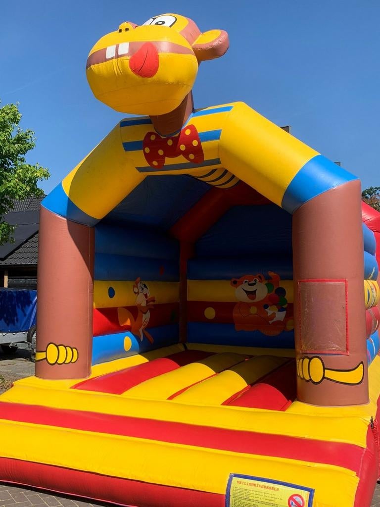 Springkussen te huur met aap 5x4 meter, Ophalen, Zo goed als nieuw, Overige