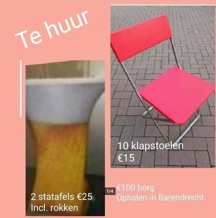 2 statafels en 10 klapstoelen te huur Barendrecht, Ophalen, Gebruikt, Verjaardag