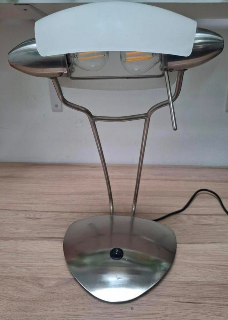 Walter Monici stijl notarislamp. Witte kap., Ophalen of Verzenden, Zo goed als nieuw, Minder dan 50 cm