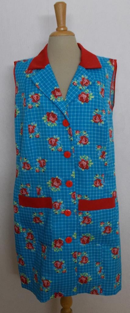 Hippy/vintage  aquablauw fleurige print jurk/schort! 46, Maat 46/48 (XL) of groter, Zo goed als nieuw, Knielengte, Verzenden