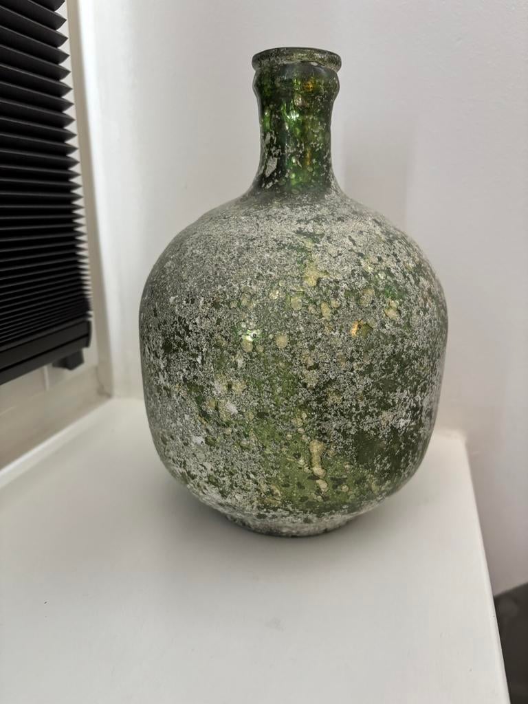 Groene vaas met glinsterende details, Ophalen, Minder dan 50 cm, Groen, Glas