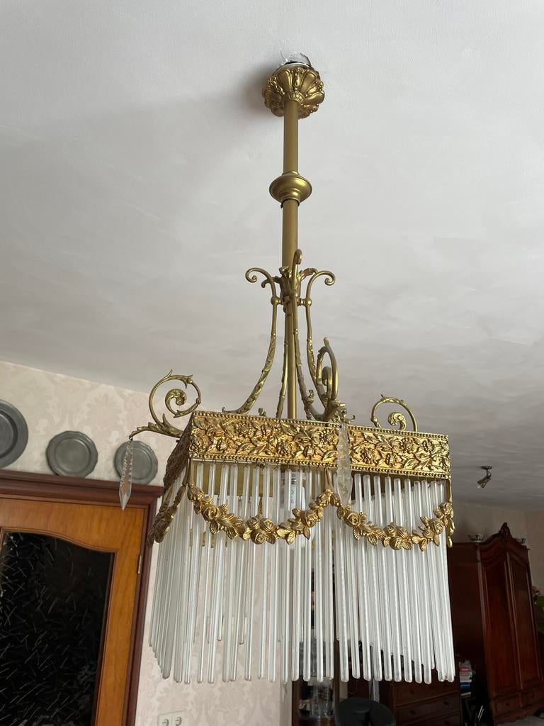 Antieke Franse Kroonluchter met Glazen Staven, Ophalen of Verzenden