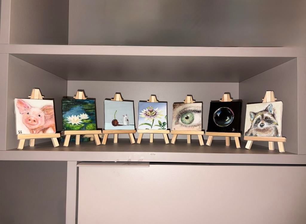 Gepersonaliseerd mini schilderijtje 10x10 cm +gratis ezeltje, Ophalen of Verzenden