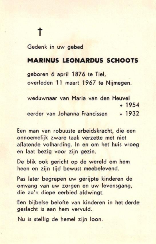 Schoots Marinus Leonardus Tiel 1876-1967 Nijmegen, Ophalen of Verzenden
