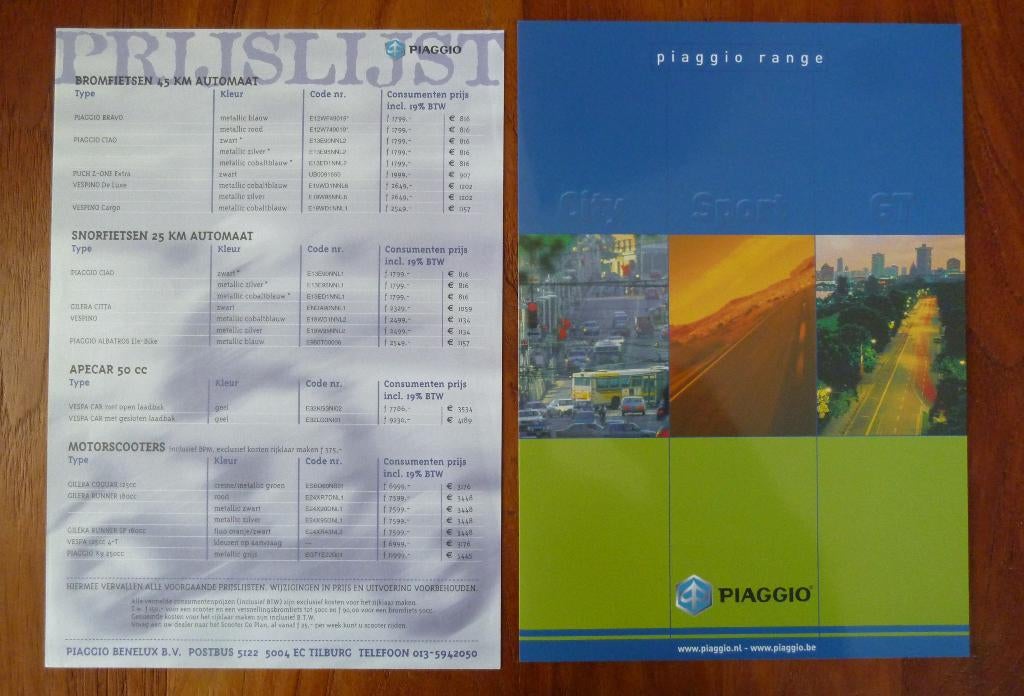 Folder PIAGGIO Range + Prijslijst 2001, Ophalen of Verzenden, Nieuw