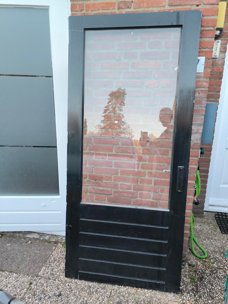 Hardhouten buitendeur / tuindeur met enkel glas en sluitwerk, Ophalen, Gebruikt, 80 tot 100 cm, Minder dan 200 cm