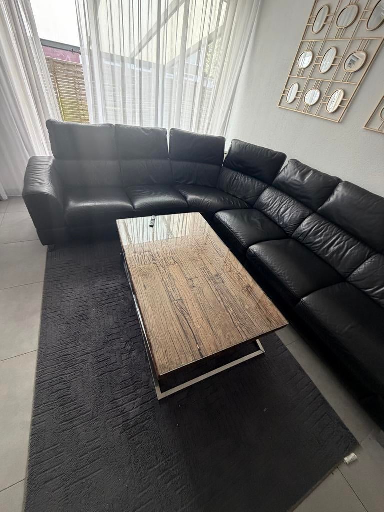 Mooi leren bankstel - Hoekbank - Zwart, Hoekbank, 300 cm of meer, Leer, Ophalen of Verzenden