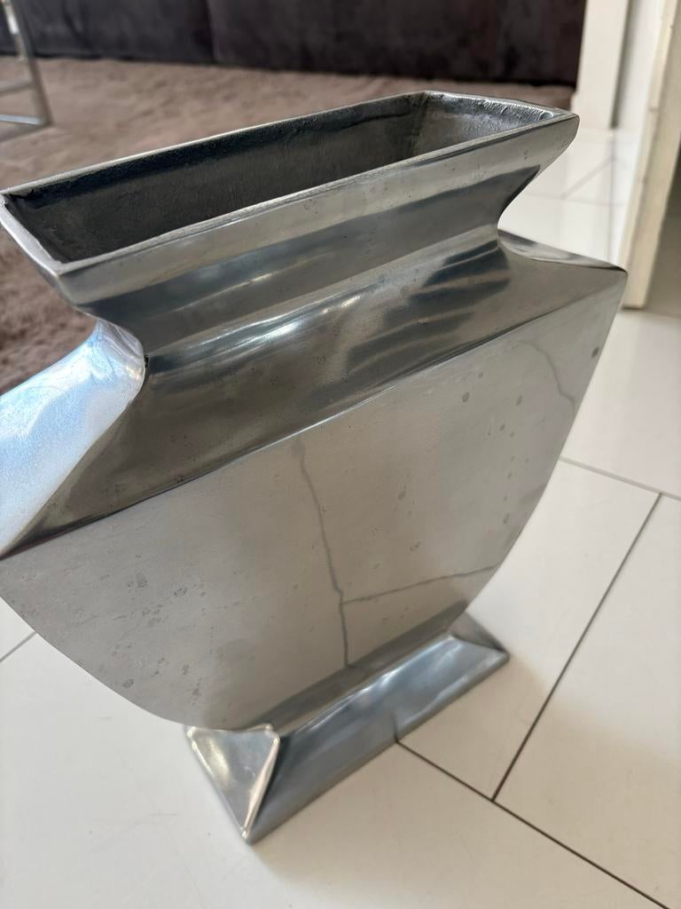 2x Zilverkleurige Vaas - 14 cm hoog, Ophalen, Overige materialen, Gebruikt, Overige kleuren