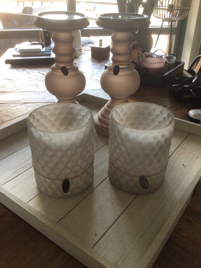 Riverdale kandelaars en windlichten set, Ophalen, Overige materialen, Gebruikt, 25 tot 50 cm