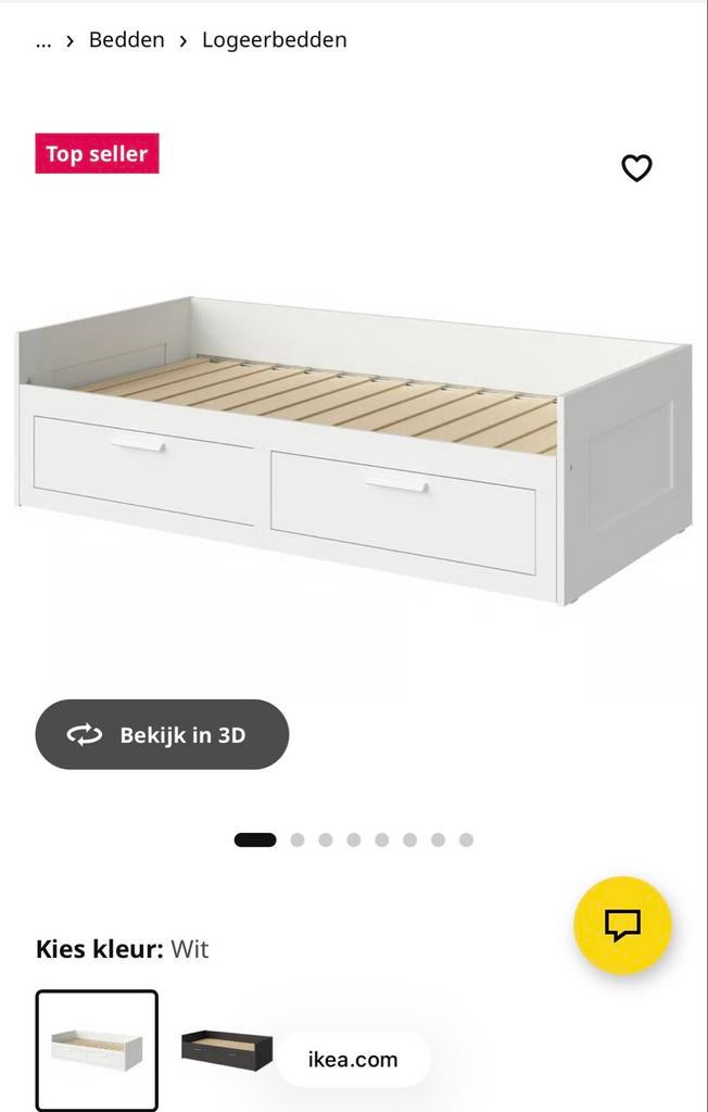 IKEA Brimnes bedbank met 2 lades - Wit, Huis en Inrichting, Slaapkamer | Bedden, Ophalen, Gebruikt, Eenpersoons, Wit