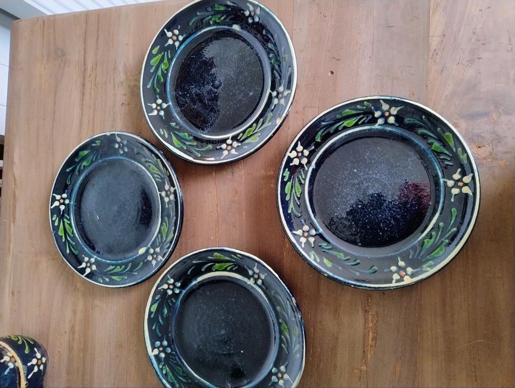 4 vintage soufflenheim keramiek aardewerk borden, Ophalen of Verzenden, Gebruikt, Bord