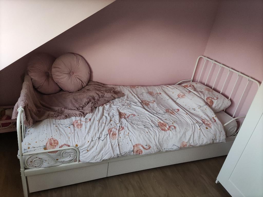 Wit meiden bed, Ophalen, 85 tot 100 cm, Zo goed als nieuw, Matras