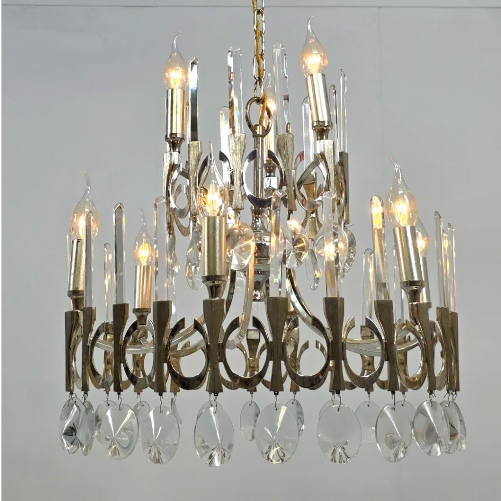 Sciolari ovali kroonluchter 60s chrome met glas Italiaans, Ophalen of Verzenden, Gebruikt, Glas