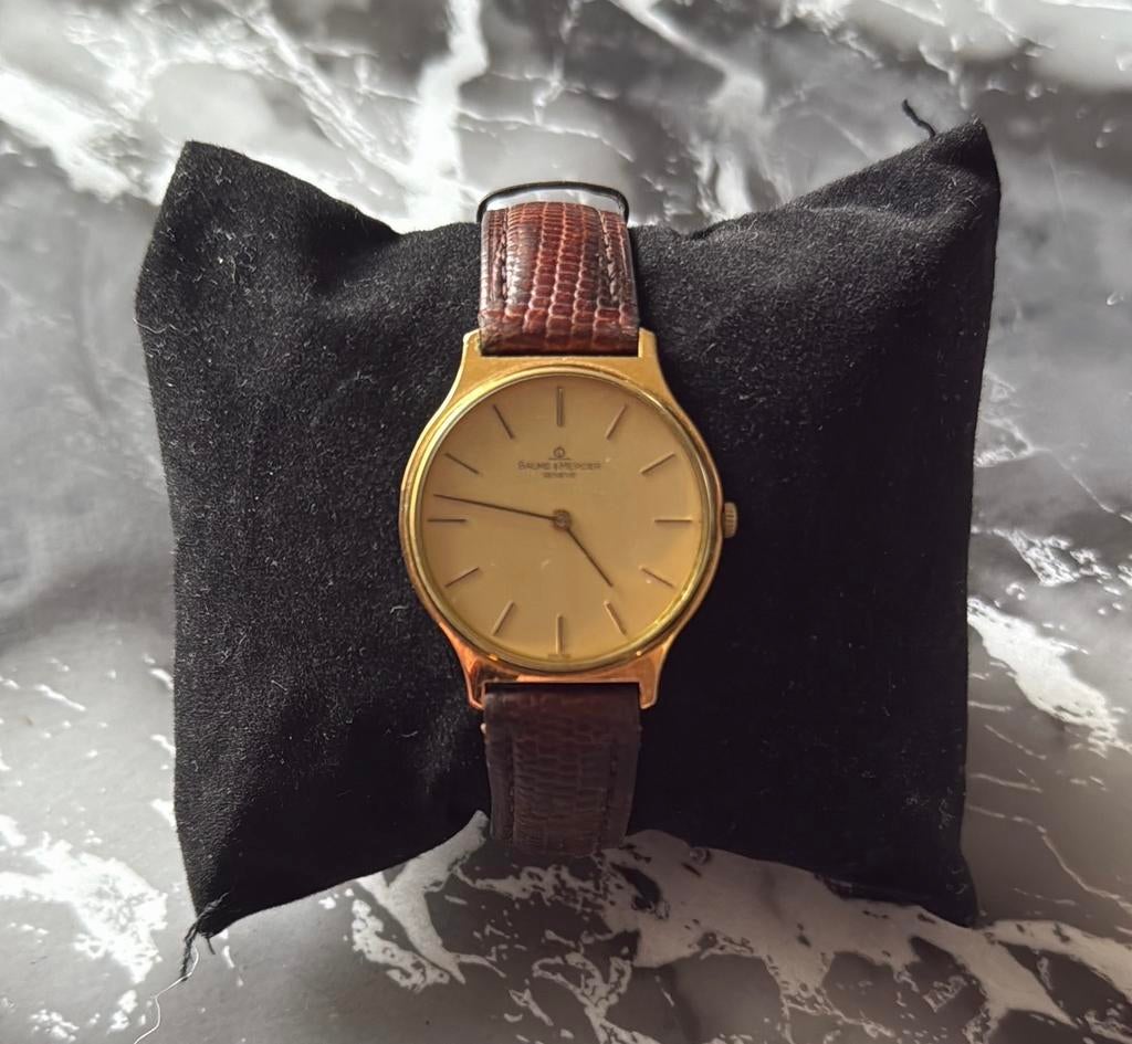 Vintage Baume & Mercier Genève horloge met krokodillenband, Overige merken, Polshorloge, Ophalen of Verzenden, Goud