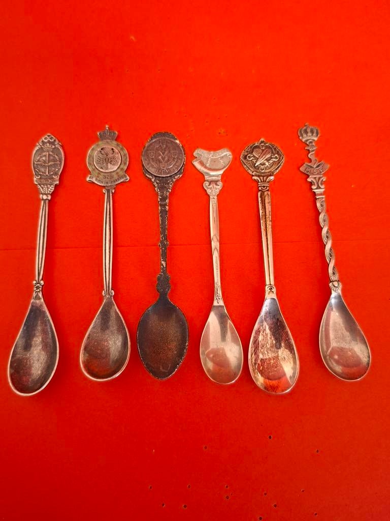 6 oude zilveren lepeltjes, Ophalen of Verzenden, Gebruikt, Merk