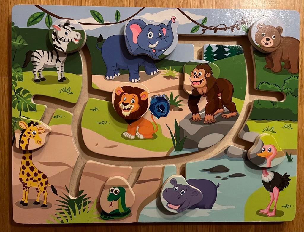 Houten dieren puzzel, nooit meer stukjes kwijt, Ophalen of Verzenden, Zo goed als nieuw