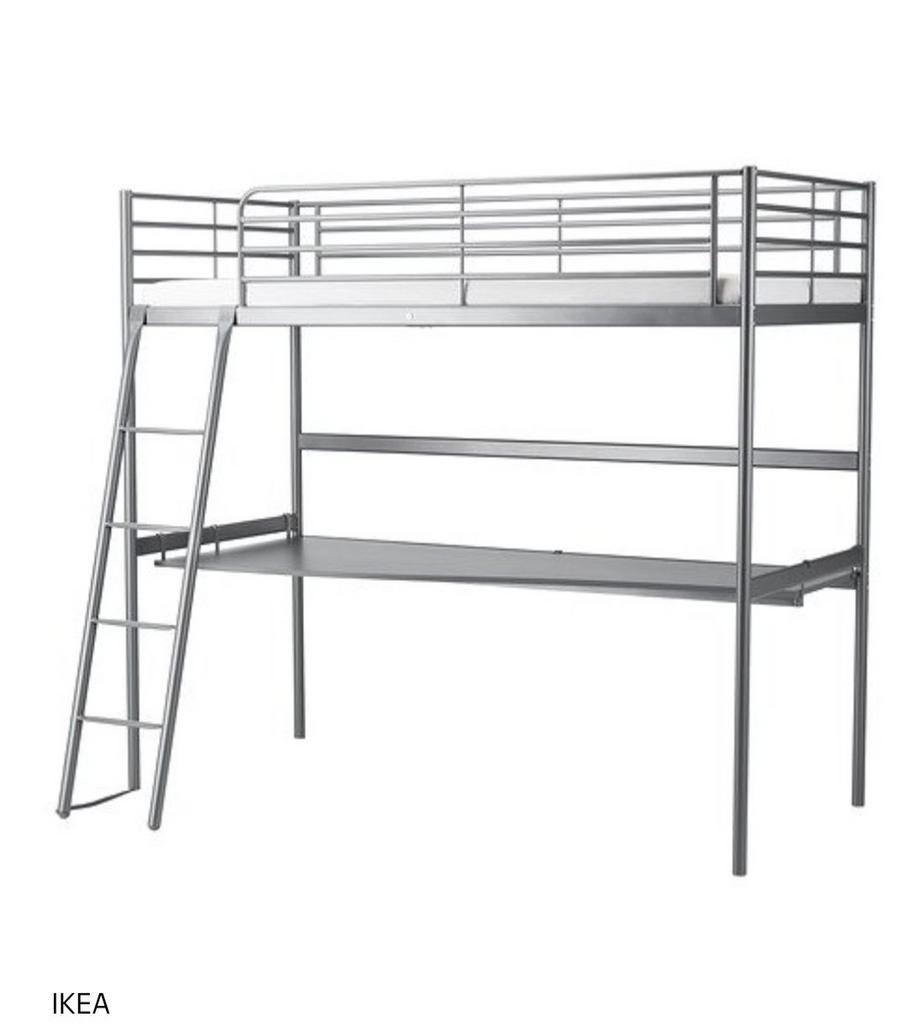 IKEA SVÄRTA Hoogslaper met Bureau - Zilverkleurig, Ophalen, Gebruikt, Eenpersoons, 200 cm