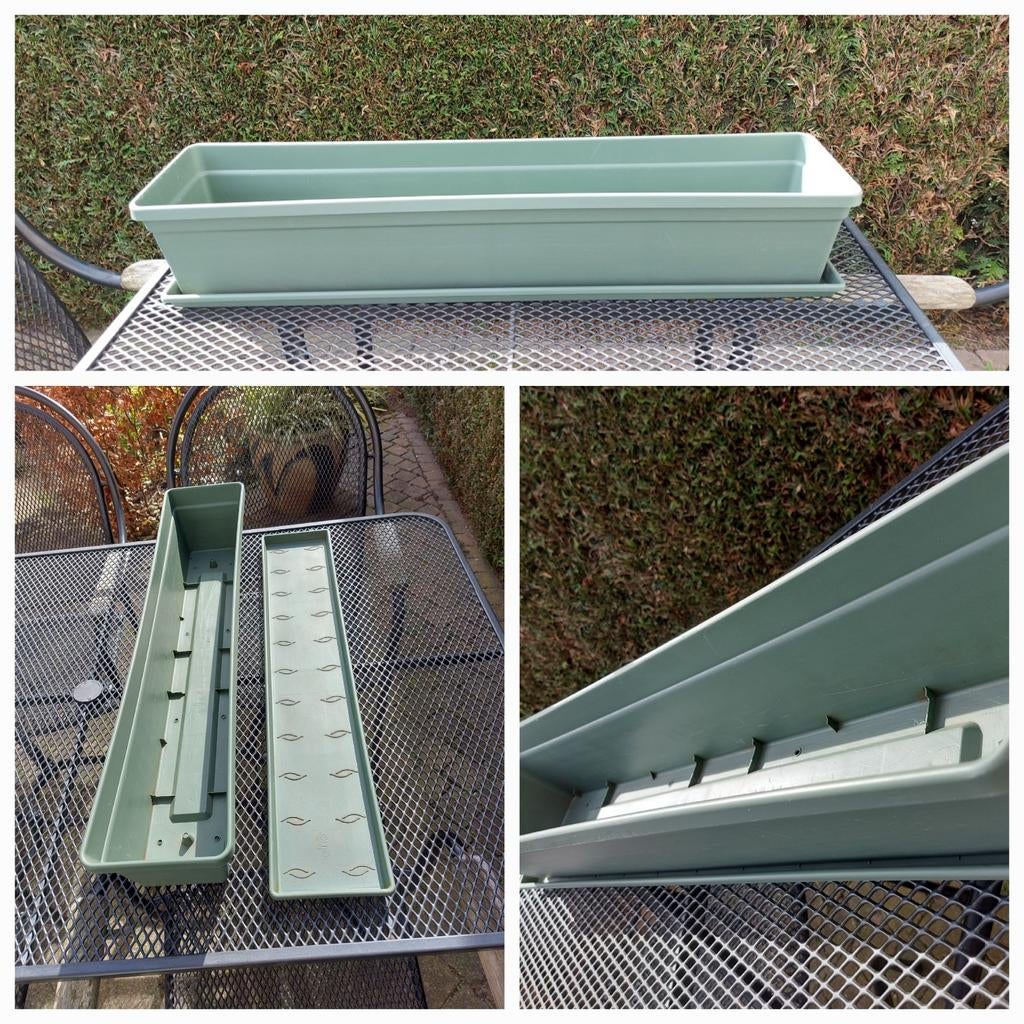 lange smalle Elho balkonbak compleet met schotel, groen 79cm, Tuin en Terras, Bloembakken en Plantenbakken, Ophalen, Kunststof