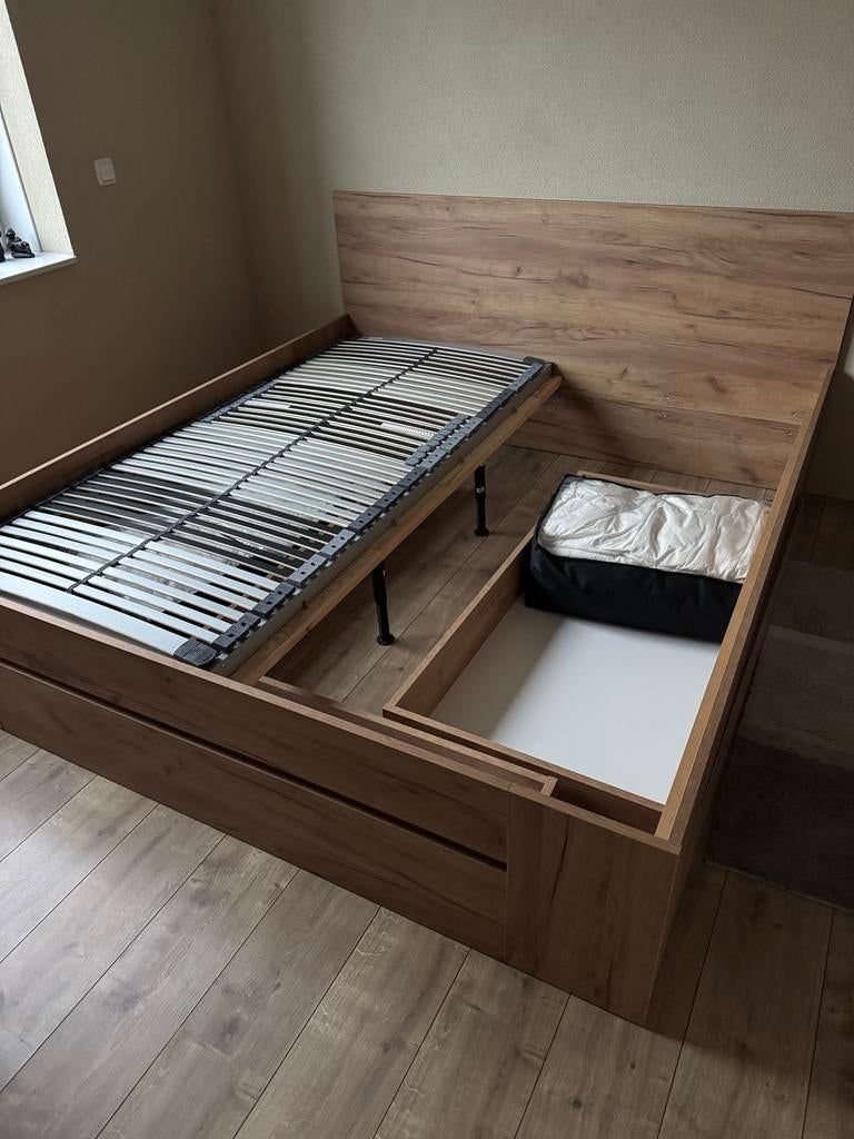Nieuw Jysk Limfjorden bed met lades, lattenbodem & matras, Ophalen, Bruin, 180 cm, 200 cm