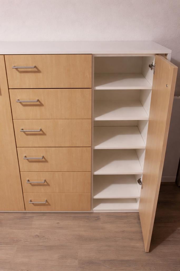 Kledingkast / opbergkast met laden en schappen, Ophalen, Met deur(en), 100 tot 150 cm, 50 tot 100 cm