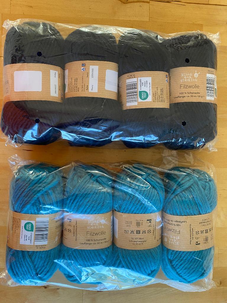 8 x nieuw 100% echte vilt wol turqoise donker blauw Rookvrij, Hobby en Vrije tijd, Breien en Haken, Zo goed als nieuw, Breien of Haken