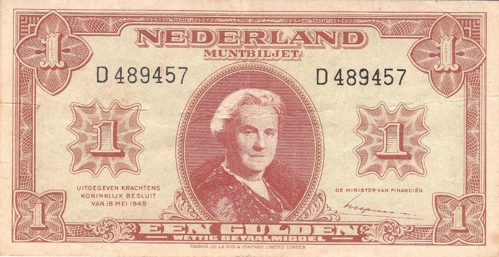 EEN GULDEN WILHELMINA   1945, Ophalen of Verzenden