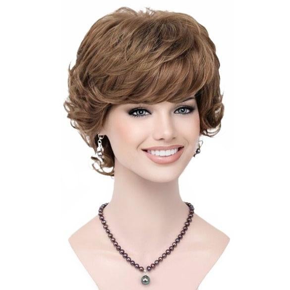 Moderne pruik kort krullend haar lichtbruin asblond kleur 14, Ophalen, Nieuw, Pruik of Haarverlenging