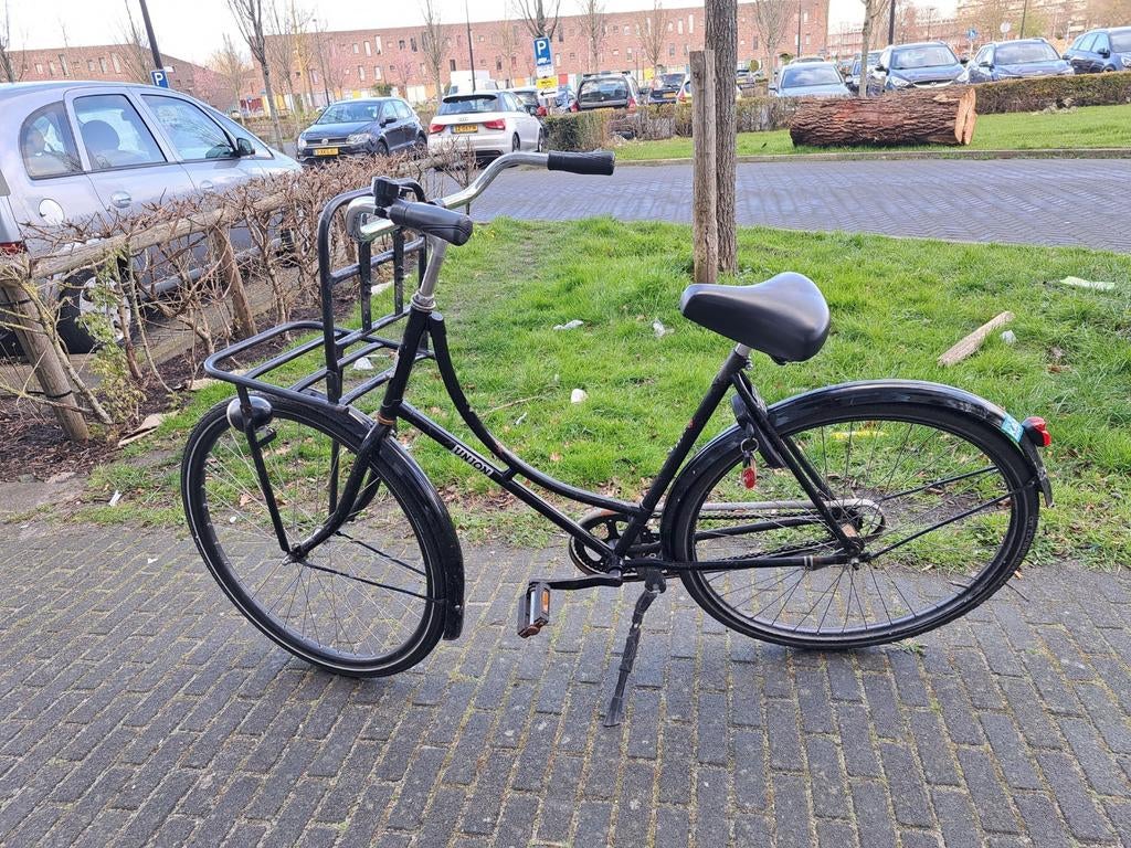 Union omafiets met rekje– zwart – 28 inch, 56 cm of meer, Ophalen of Verzenden, Gebruikt, Union