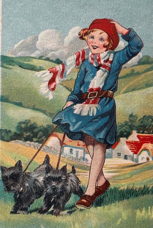 1948 meisje hond  Schotse Terrier Scottish Terrier, Verzenden, 1940 tot 1960, Gelopen, Overige thema's