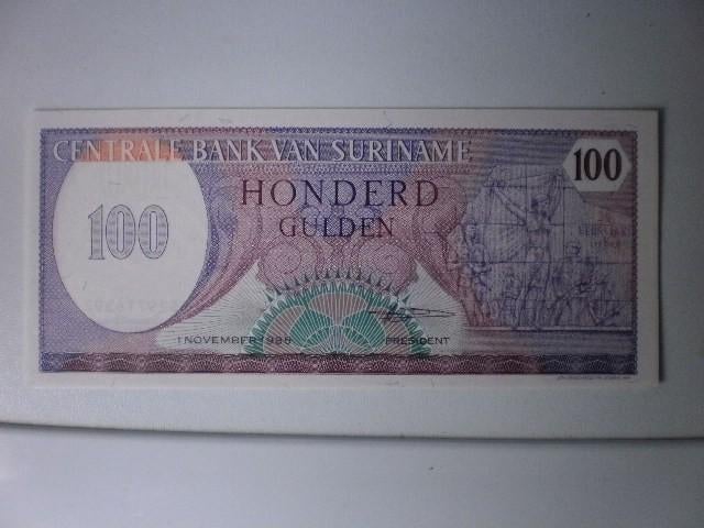 Suriname- 100 Gulden- Bankbiljet, Verzenden, Zuid-Amerika, Los biljet