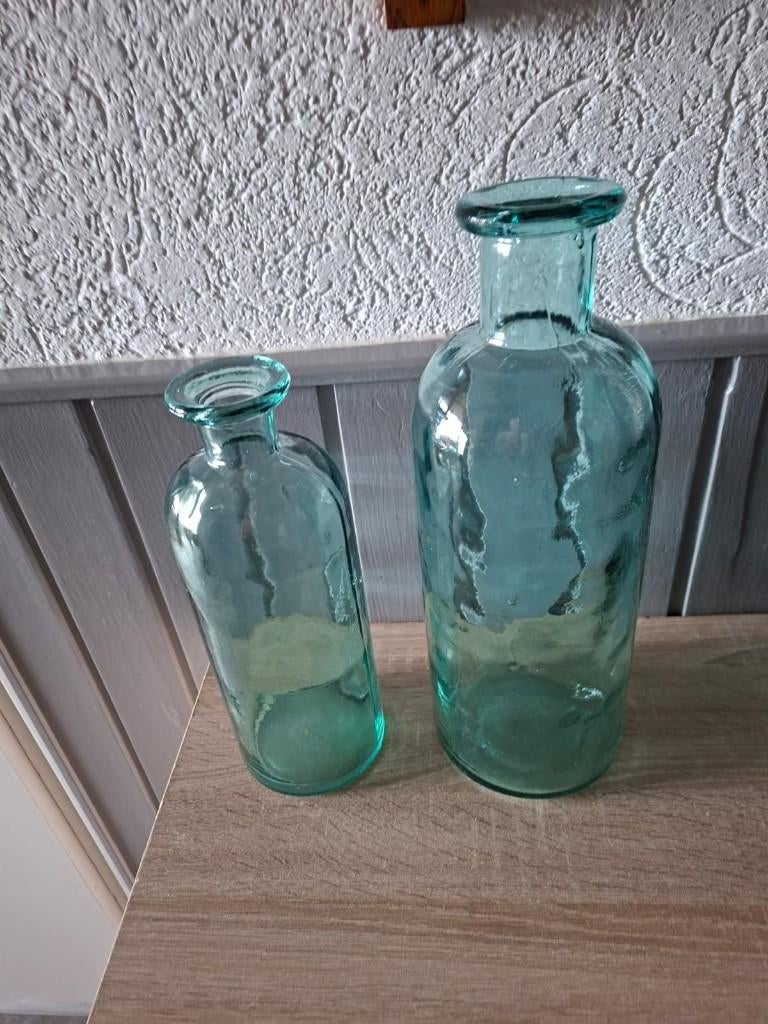2 Flesvazen, Overige kleuren, Ophalen of Verzenden, Minder dan 50 cm, Glas