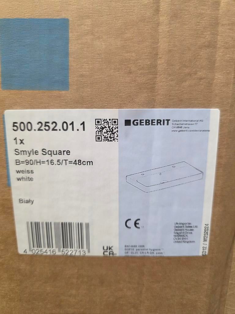 Geberit Smyle Square Wastafel 90x48cm Wit, Ophalen of Verzenden, Nieuw, Wit