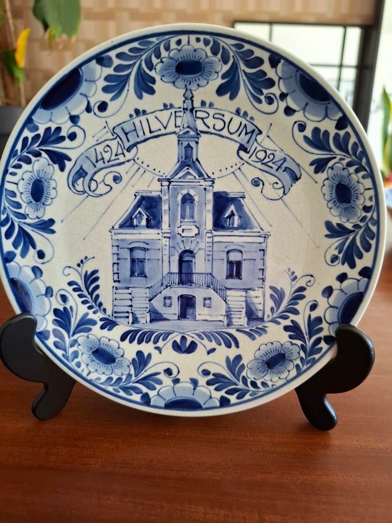 Delfts Blauw Gedenkbord Hilversum 1424-1924, Ophalen of Verzenden