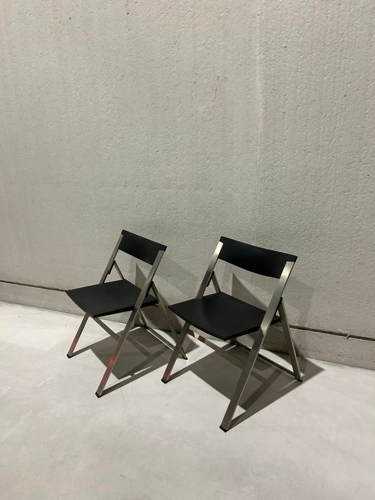 P08 stoelen van Justus Kolberg voor Tecno, Kunststof, Twee, Zwart, Vintage