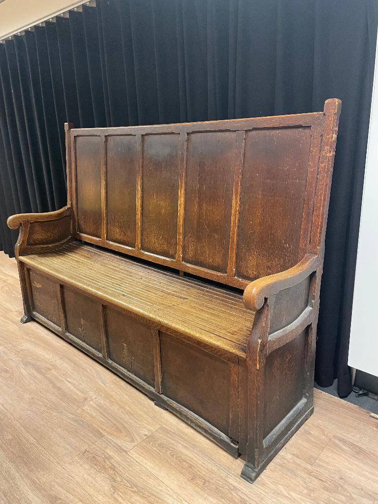 Bank antiek kerkbank hout, Ophalen, Gebruikt, Minder dan 75 cm, 150 tot 200 cm