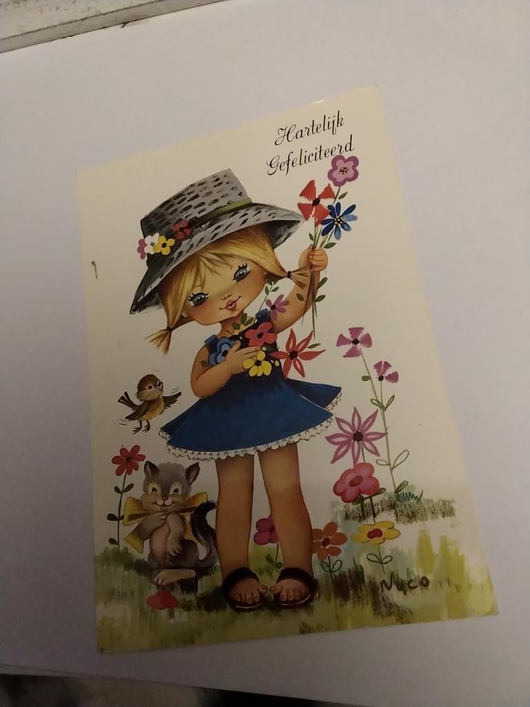 MEISJE. MET BLOEMEN BIJ POES EN VOGELTJE / NYCO 1973, Ophalen of Verzenden, 1960 tot 1980, Kinderen