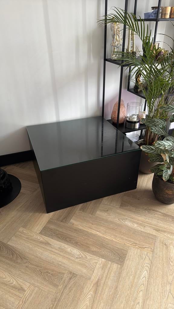 Salontafel glasplaat vierkant zwart, Huis en Inrichting, Tafels | Salontafels, Ophalen, 50 tot 100 cm, Vierkant, Minder dan 50 cm