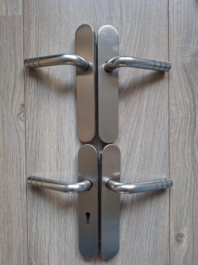 2x deurkruk set met langschild, Ophalen of Verzenden, Gebruikt, Klink of Kruk