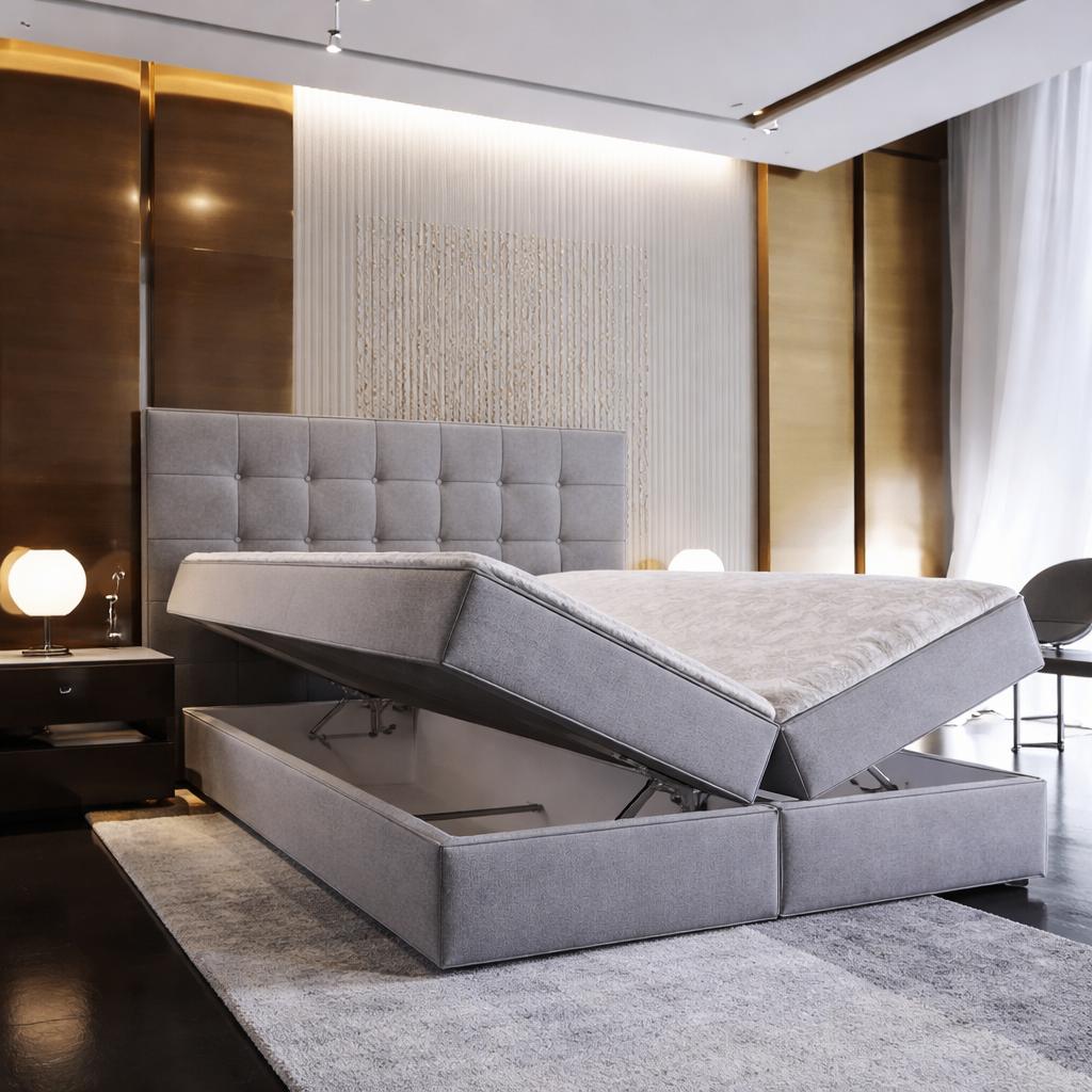 OP=OP Opberg Boxspring Dubai 200 x 220 Grijs | 40 cm boxen