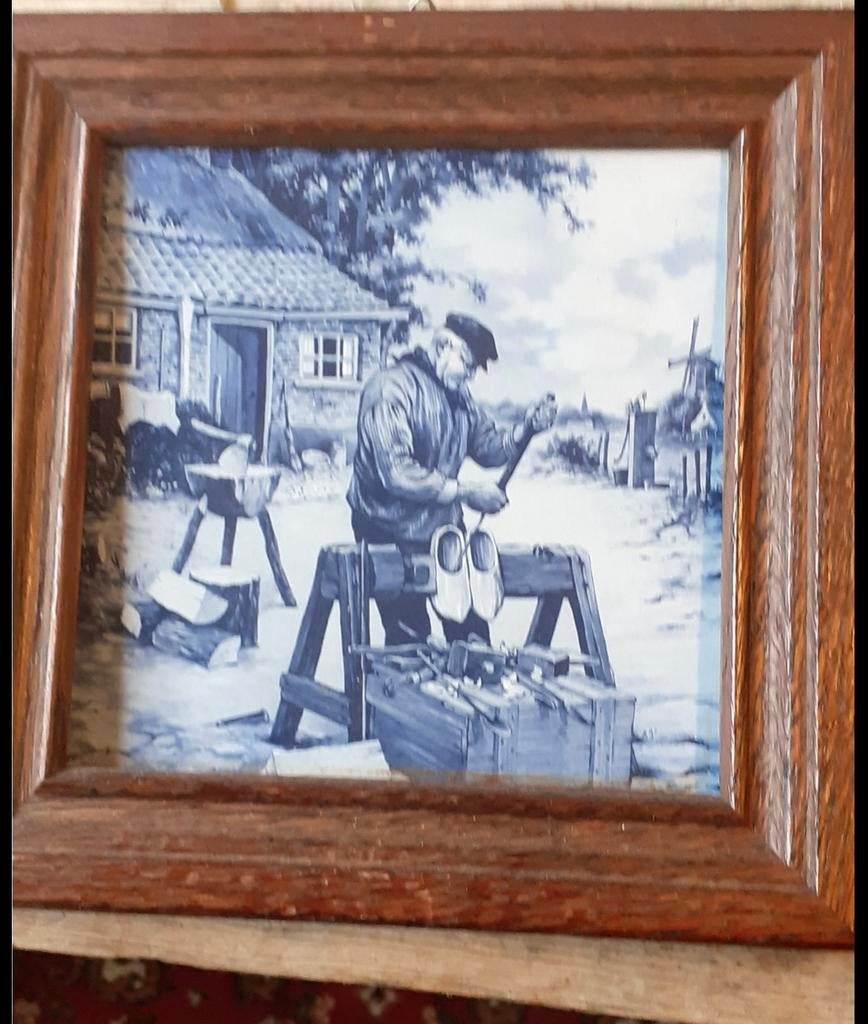 Delfts blauw wandbord in lijst, Antiek en Kunst, Ophalen of Verzenden