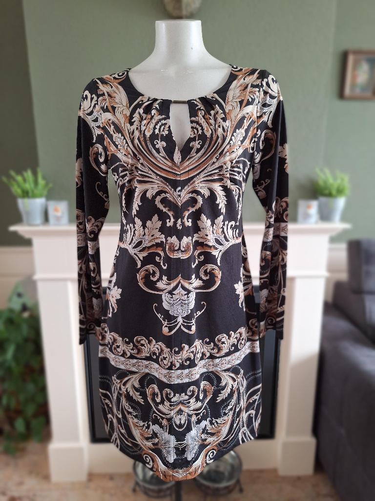 K-Design K Design zwart bruin beige jurk M 38 40, Kleding | Dames, Maat 38/40 (M), K-design, Verzenden, Zwart