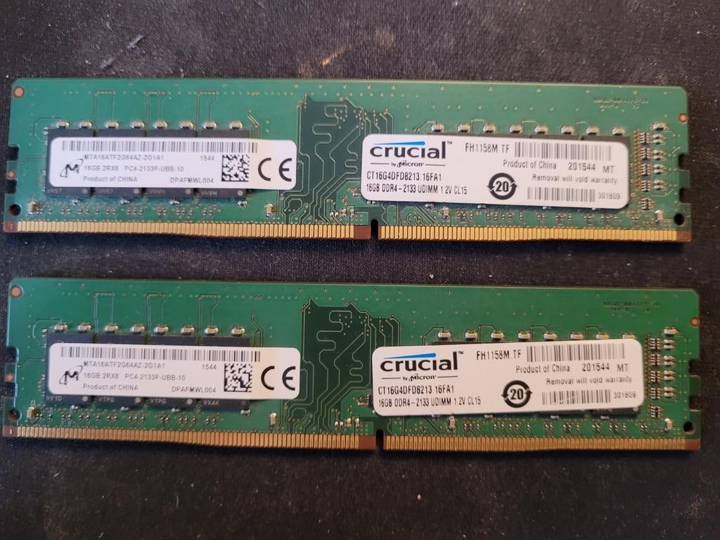 Crucial  2 x16GB DDR4 2133MHz PC RAM Geheugen, Computers en Software, RAM geheugen, Gebruikt, DDR4, Ophalen of Verzenden, Desktop