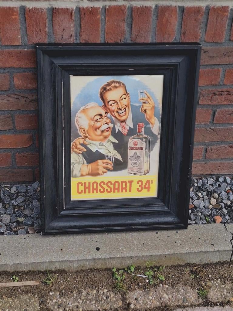 Oude Chassart reclame poster in lijst., Verzamelen, Merken en Reclamevoorwerpen, Ophalen, Reclamebord, Gebruikt, .