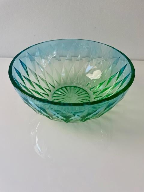 Glazen design schaal blauw groen verloop 23 cm, Huis en Inrichting, Ophalen of Verzenden, Zo goed als nieuw, Rond, Glas