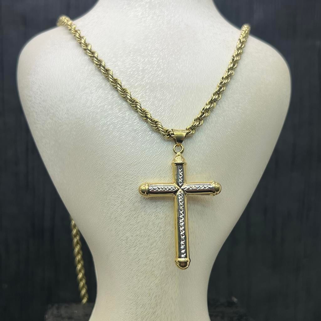 14k gouden ketting met kruis rope chain schakel 18,5 gram, Sieraden, Tassen en Uiterlijk, Kettingen, Ophalen of Verzenden, Nieuw