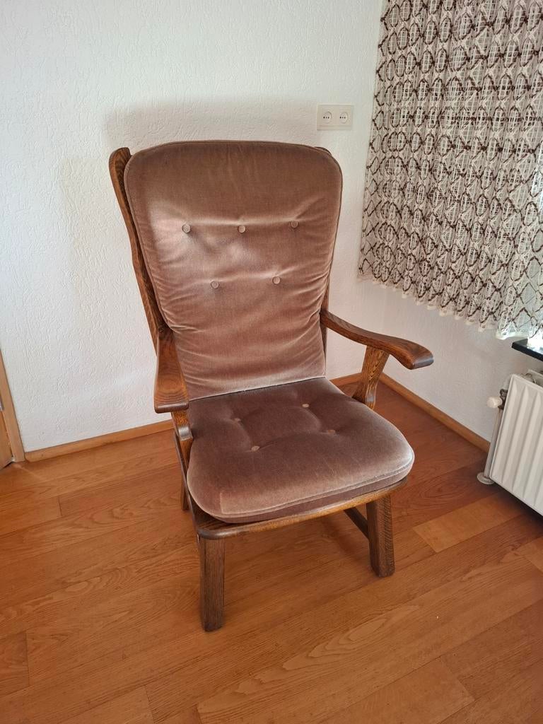 2 identieke haard fauteuils (eiken), Huis en Inrichting, Ophalen, Zo goed als nieuw, 75 tot 100 cm, 50 tot 75 cm