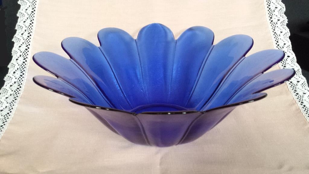 BLAUW glas <> Grote FRUITSCHAAL <> Ø 33,5 cm, Antiek en Kunst, Ophalen of Verzenden